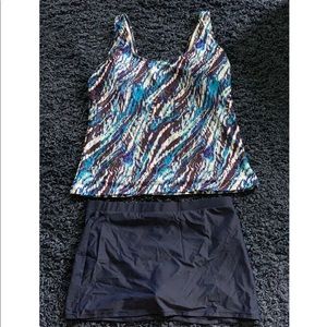 2XL Blue Patterned Bathing Suit